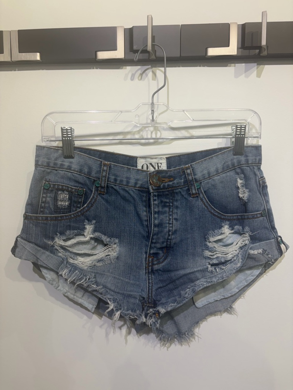 One Teaspoon Denim Distressed Blue Women's Denim Shorts